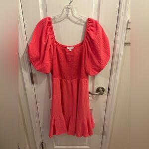 Women's Coral Puff Sleeve Dress